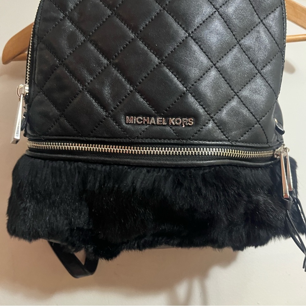 Michael Kors Black Quilted Fur-Trim Backpack - Picture 13 of 13